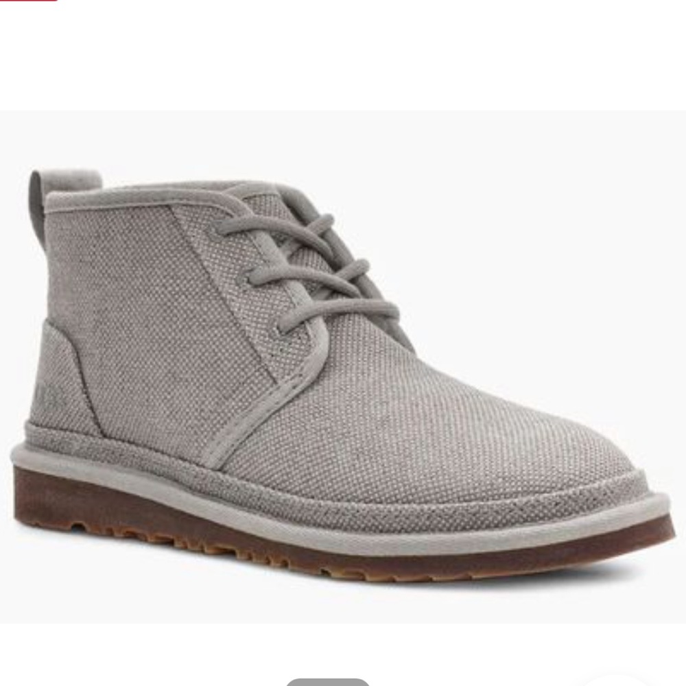 UGG NEUMEL NATURAL GREY CANVAS ANKLE CHUKKA LACE UP WOMEN'S BOOTS